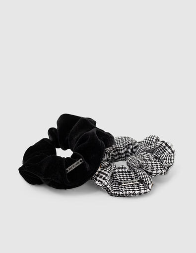 Girls' black houndstooth and red velvet scrunchies - IKKS