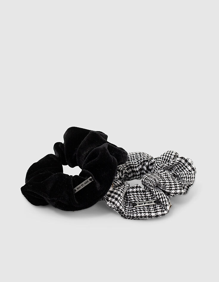Girls' black houndstooth and red velvet scrunchies-1