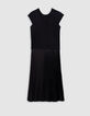 Robe longue noire bi-matière plissée Femme-5