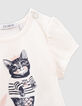 Ecru T-shirt biokatoen glitterpoes-zeemeermin babymeisjes-2