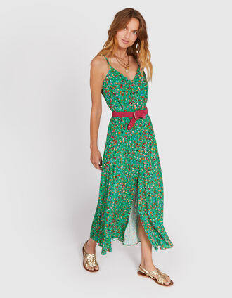 I.Code green strappy dress with floral tachist print