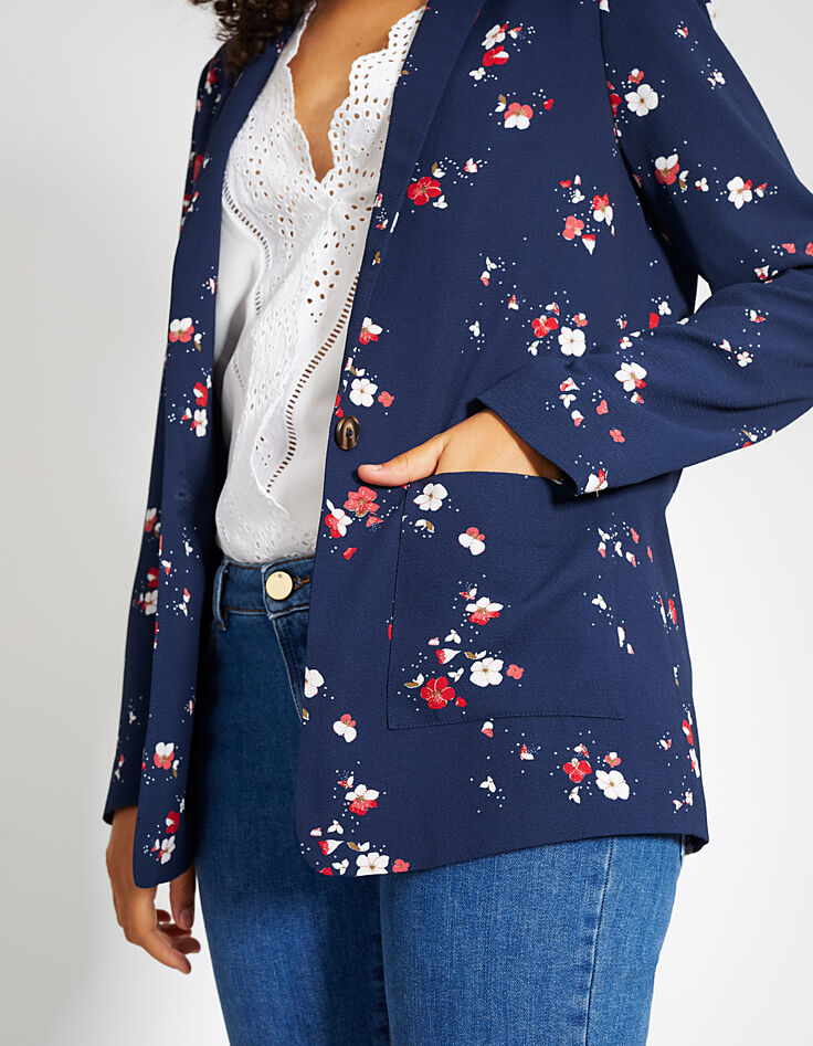 I.Code navy blue Floral Preppy print suit jacket-4