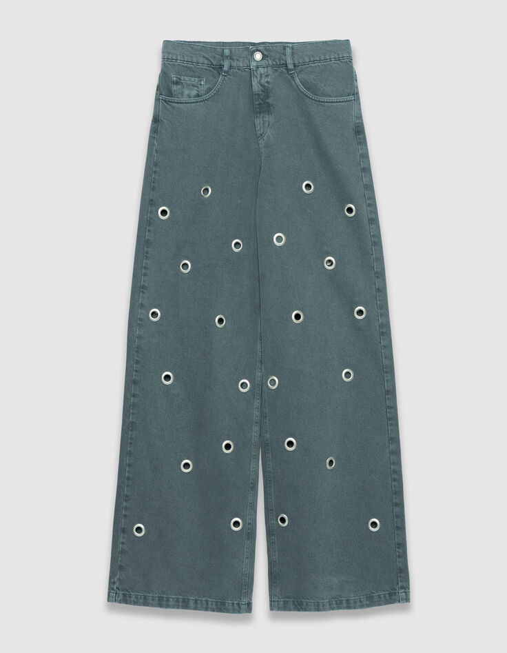 Edie Damesjeans met hoge taille en blauwe wijde pijpen met eyelet-dessin-6
