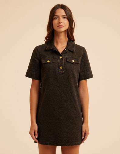 Robe en jean marron imprim&eacute; l&eacute;opard I.Code