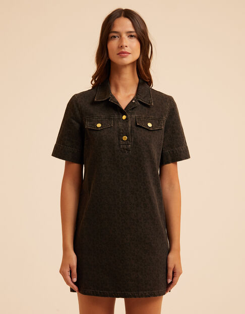 Bruine jeansjurk luipaardprint I.Code