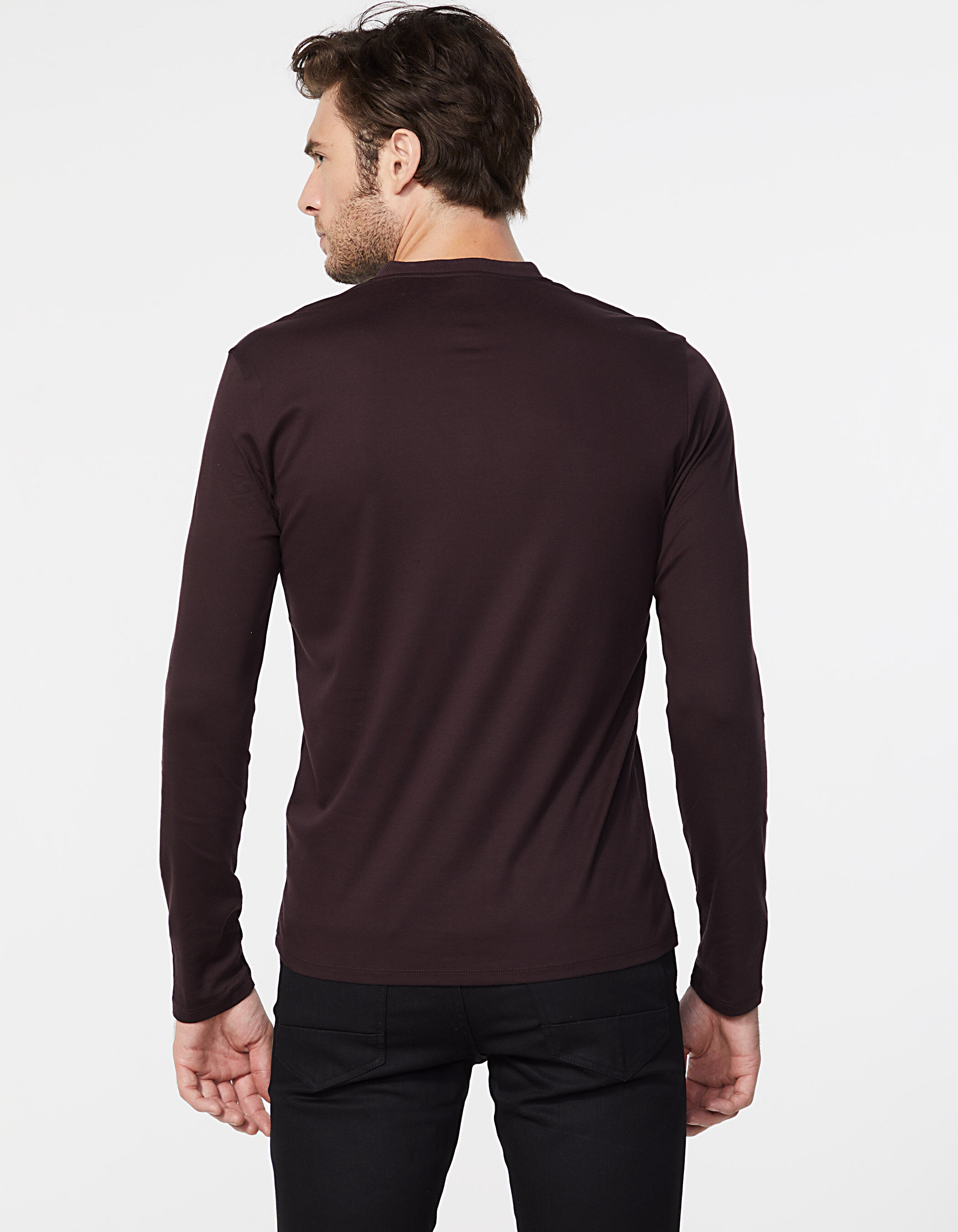 Men s plum Interlock long sleeve polo shirt