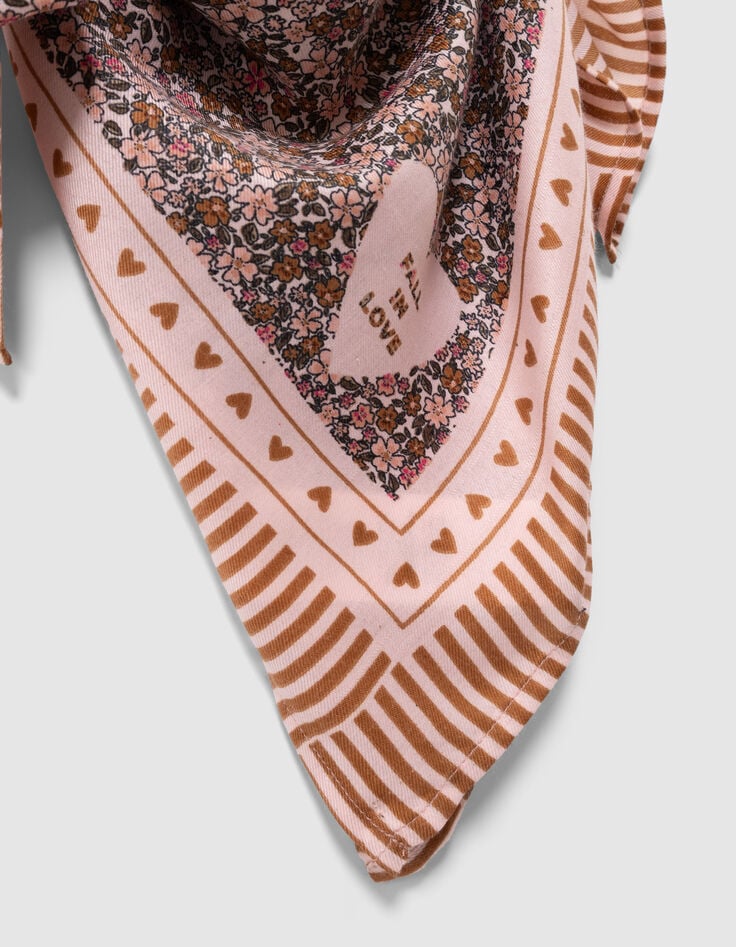 Girls’ pink square scarf, autumn flower print-5 Girls’ pink square scarf, autumn flower print-5