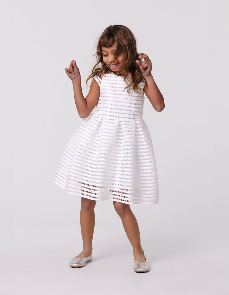 Robe patineuse blanche rayures ajourées dentelle fille-2