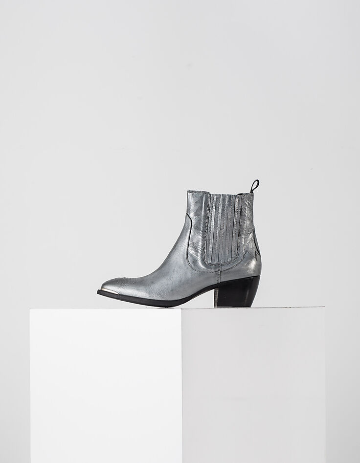 Leren westernboots dames zilver-1