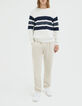 Pull blanc cassé tricot rayé marine Homme-5
