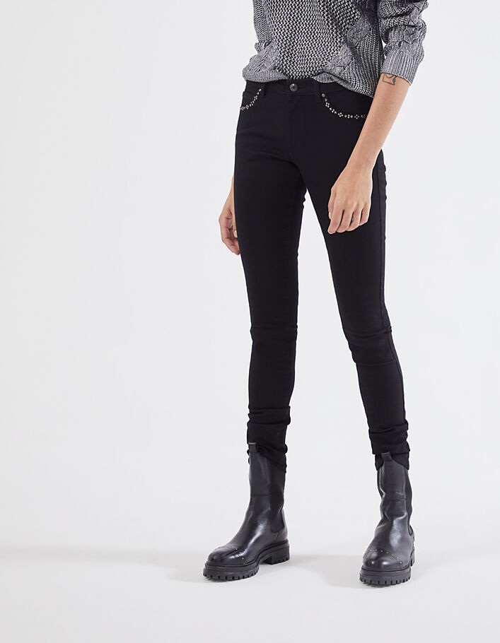 Zwarte slim jeans sculpt up-coupe details sierstuds zakken dames-1
