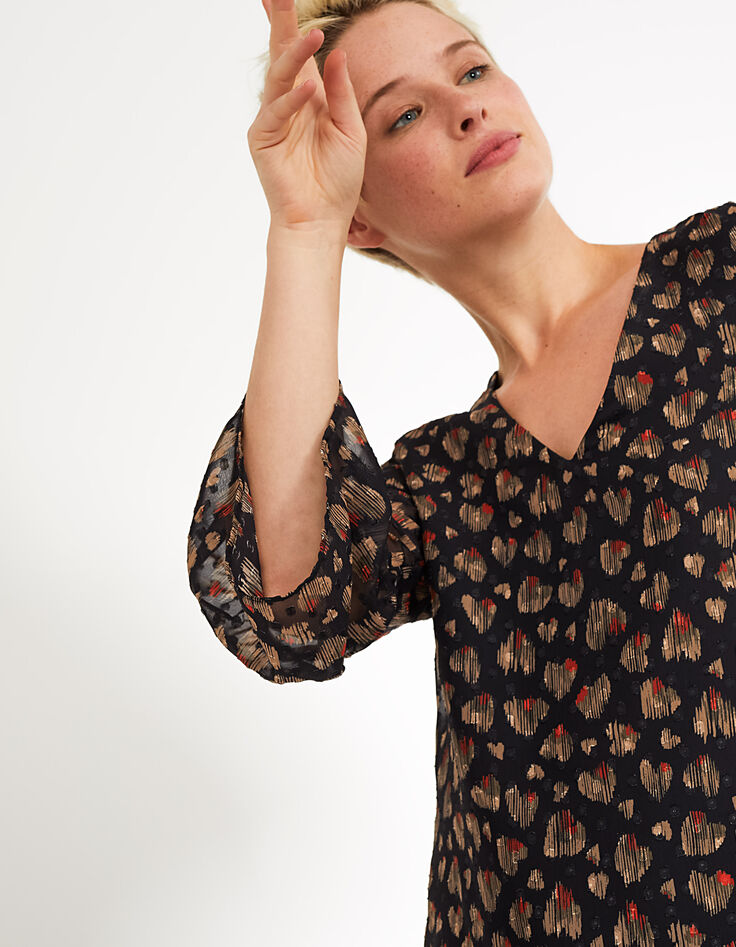 Top negro jacquard estampado ikat corazones I.Code-2