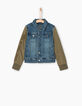 Stone blue jeansjack kaki mouwen jongens-1