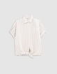 Chemise &eacute;crue gaze de coton rayures beiges Femme-6