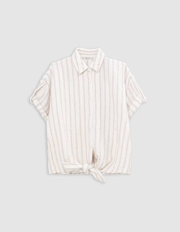 Chemise &eacute;crue gaze de coton rayures beiges Femme-6