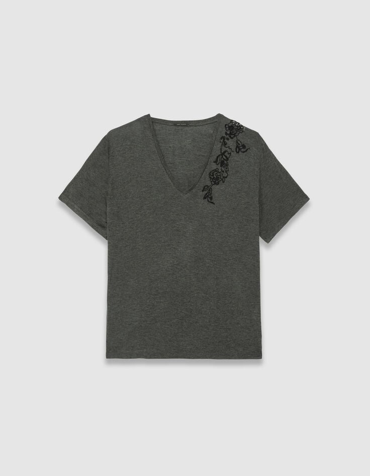 Camiseta gris flores lentejuelas bordadas mujer-4