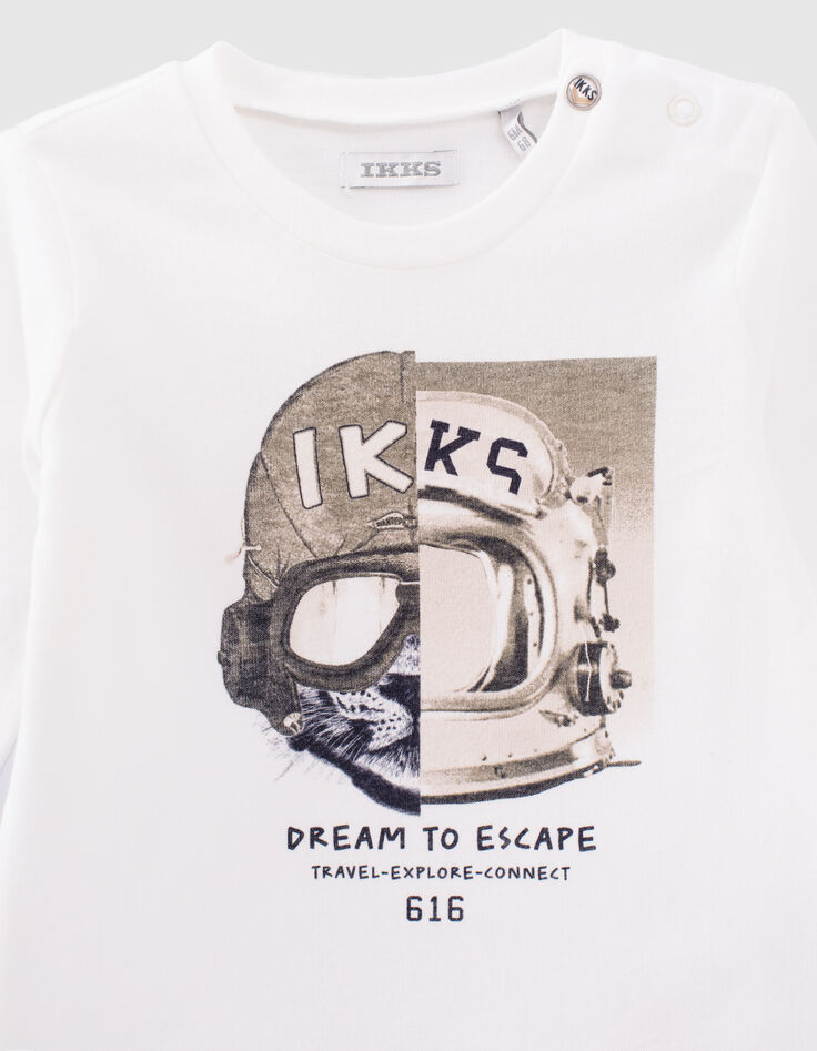 T-shirt blanc cassé coton bio double casque bébé garçon -2 T-shirt blanc cassé coton bio double casque bébé garçon -2