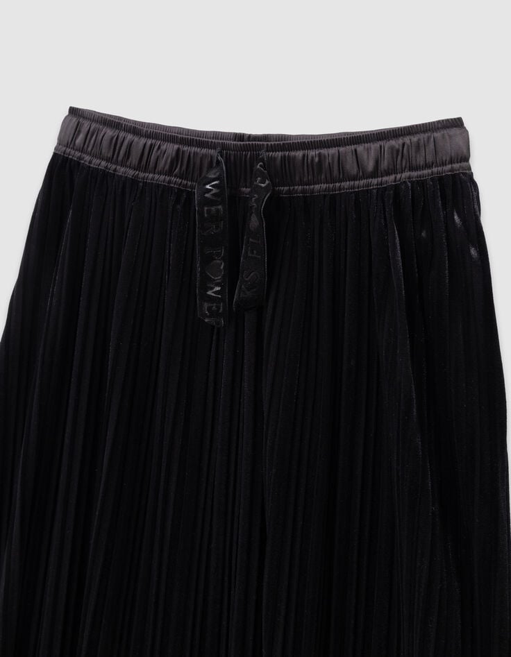 Jupe longue plissée noire panne de velours fille-3