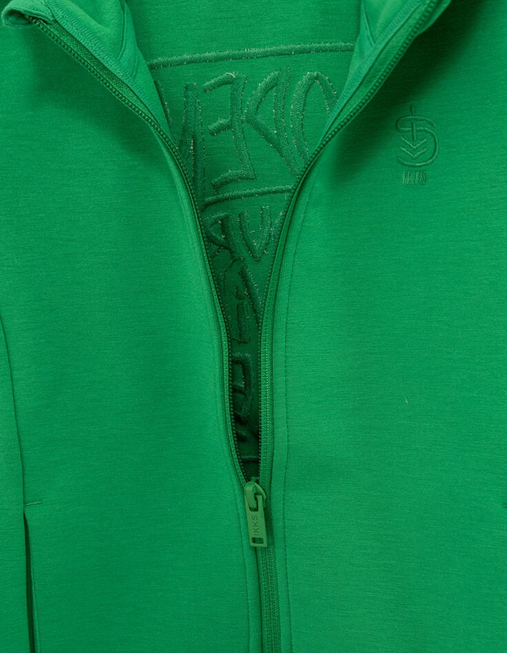 Boy's green zipped cardigan, slogan embroidered on back-2