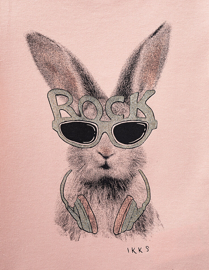 Puderrosafarbenes Mädchen-T-Shirt mit Hasenmotiv-3