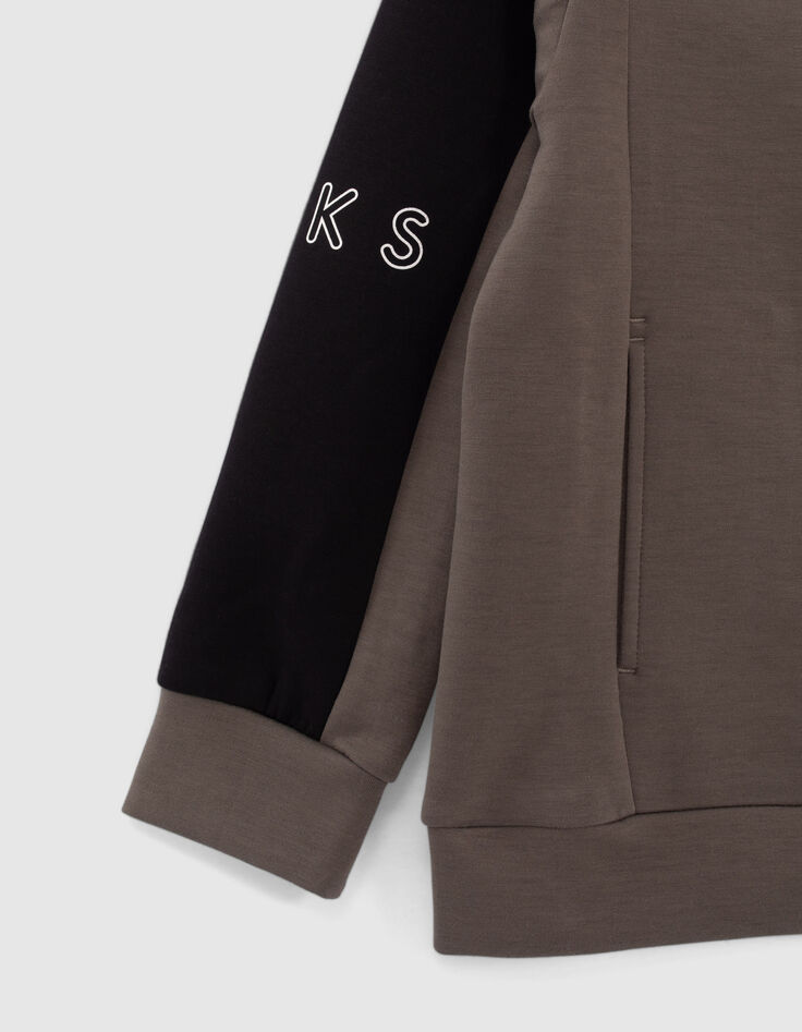 Sportvest zwart en grijs kap twee materialen jongens -5