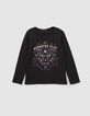 Girls’ black organic cotton T-shirt with rock images-1