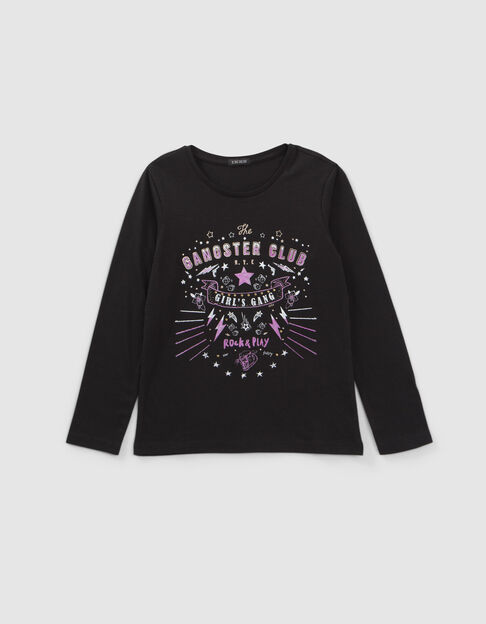Zwart T-shirt biokatoen rock-opdrukken meisjes - IKKS