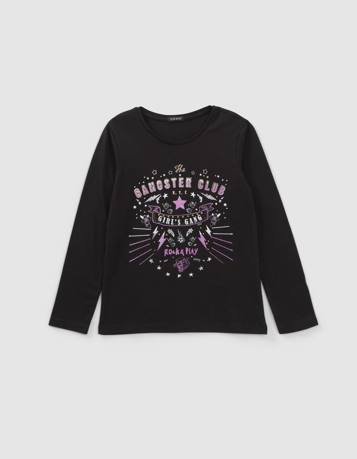 Schwarzes Mädchen-T-Shirt aus Biobaumwolle mit Rock-Motiven-2