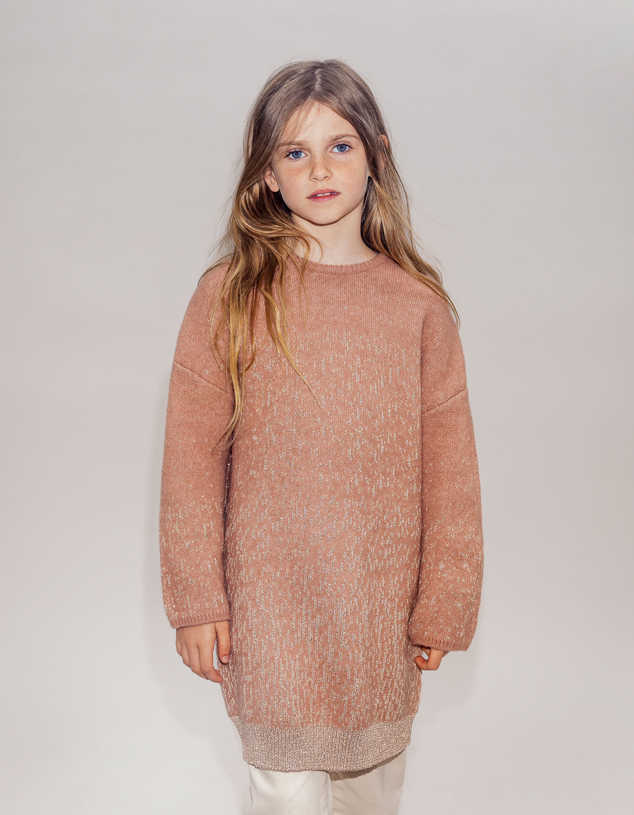 Robe pull rose tricot jacquard lurex fille IKKS