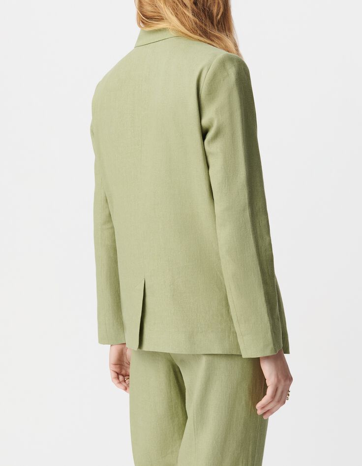 Americana verde lino y algod&oacute;n para mujer-3