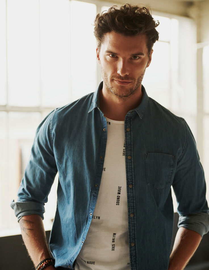 Chemise en jean REGULAR indigo à boutons pressions Homme-1