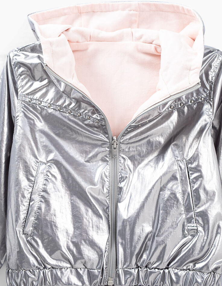 Blouson réversible argent et rose pâle fille-4