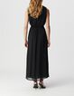 Robe longue noire d&eacute;tail pliss&eacute; taille Femme-3