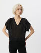 Schwarzes Damen-T-Shirt, V-Schnitt, transparentes Leomotiv-2