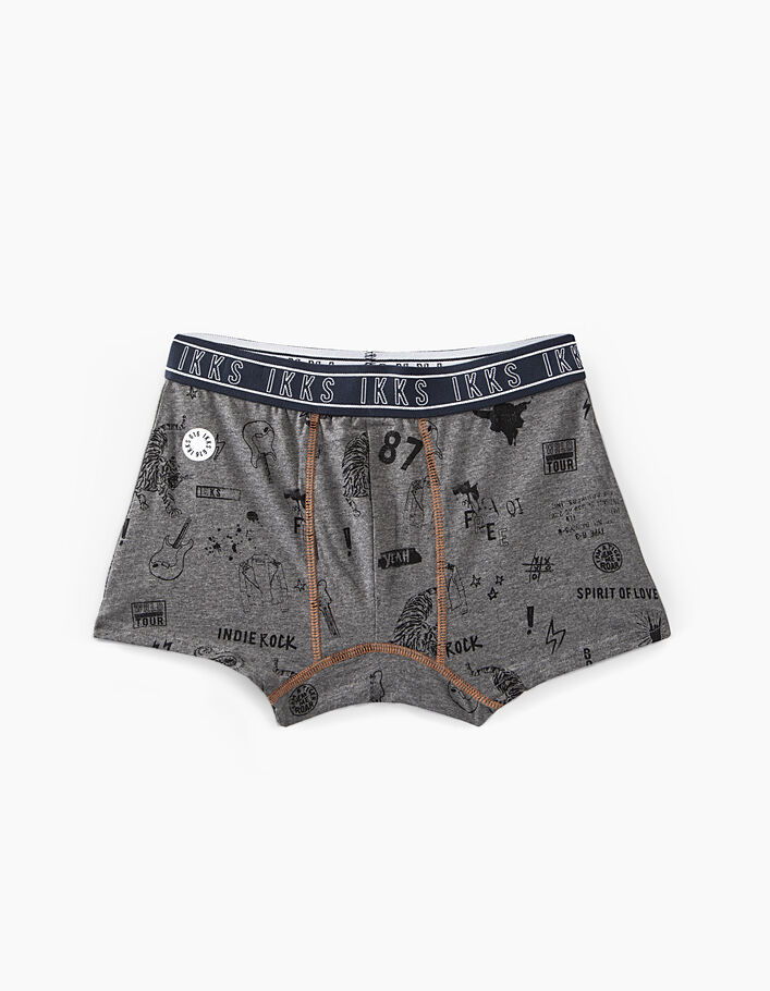 Boys’ plain black and granite marl printed boxers  - IKKS