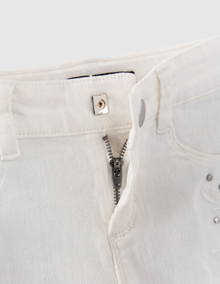 Jean SKINNY écru avec broderies et clous fille-6
