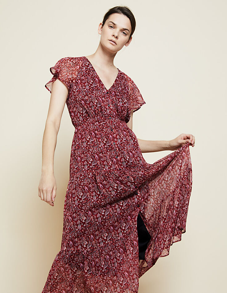 Metallic paisley-print voile long dress-5