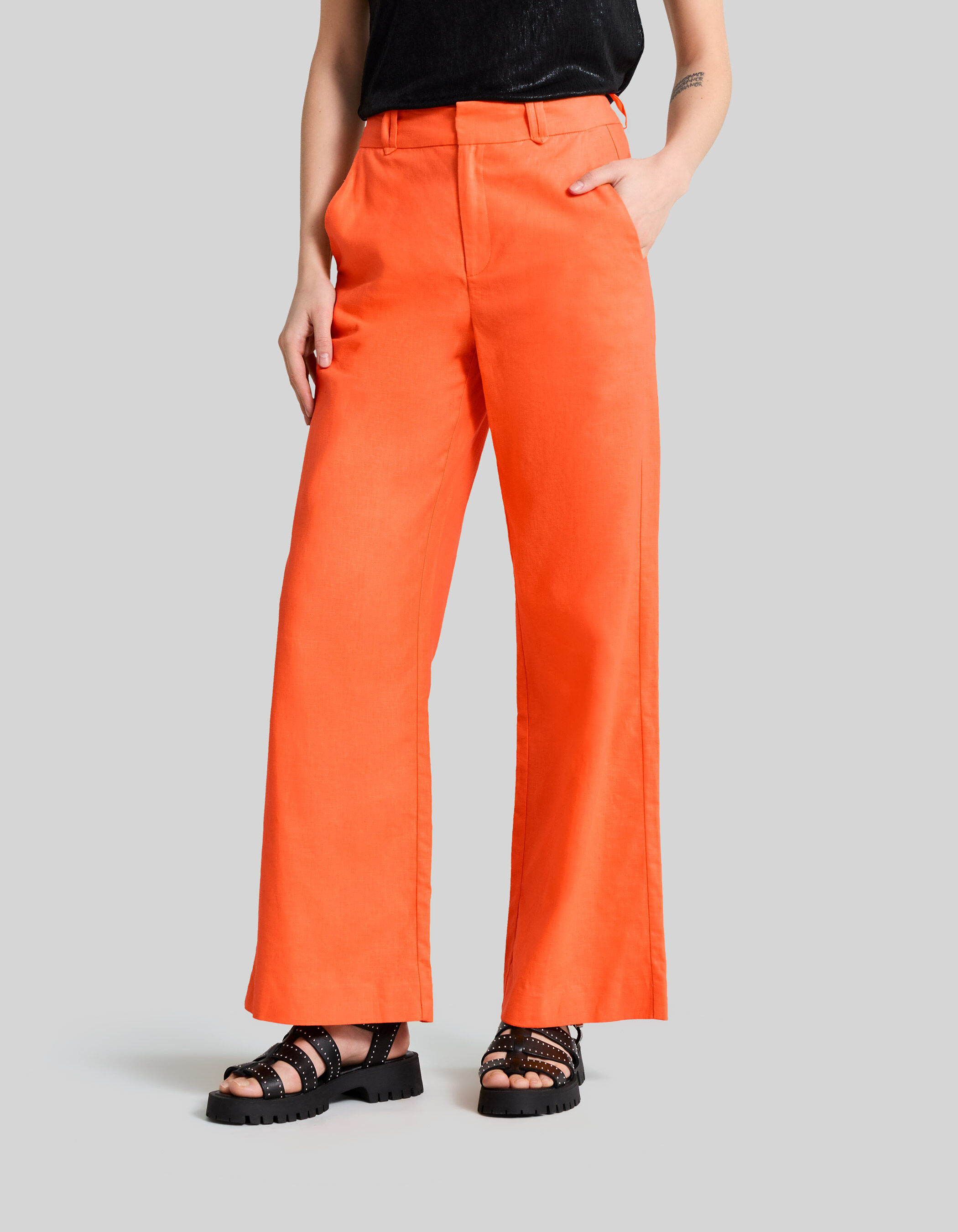 Pantalon de costume orange coton lin Femme IKKS