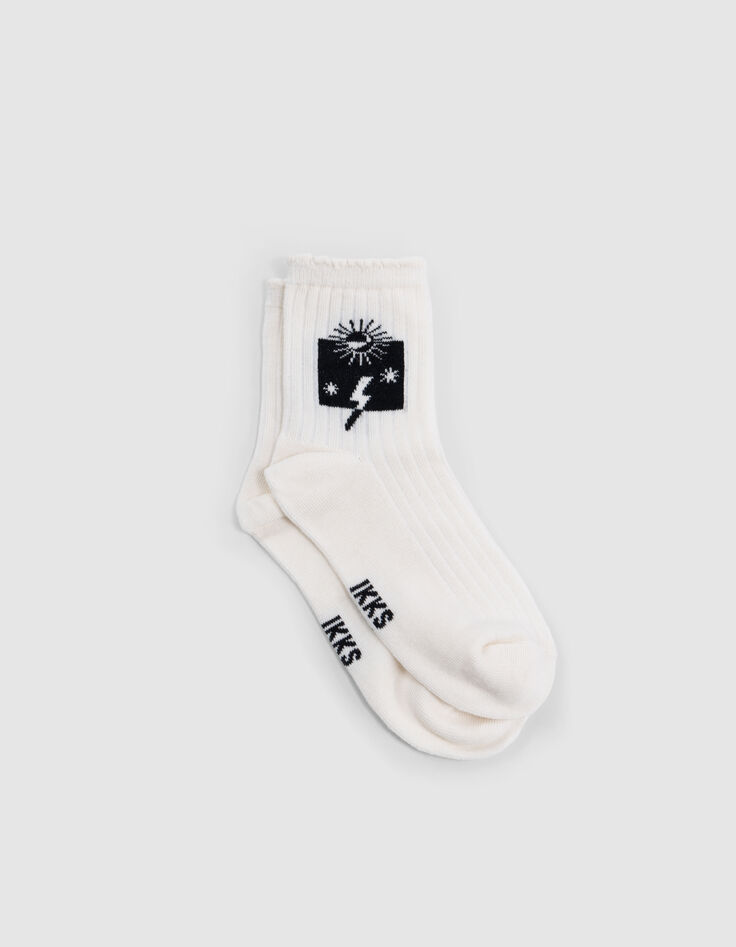 Ecru und schwarze Mädchensocken-5