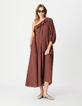 Asymmetrisches burgunderfarbenes Midikleid aus Leinen mit R&uuml;schen Damen-1