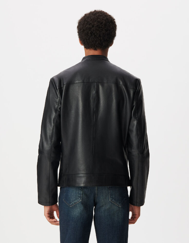 Blouson cuir noir zipp&eacute; Homme-3