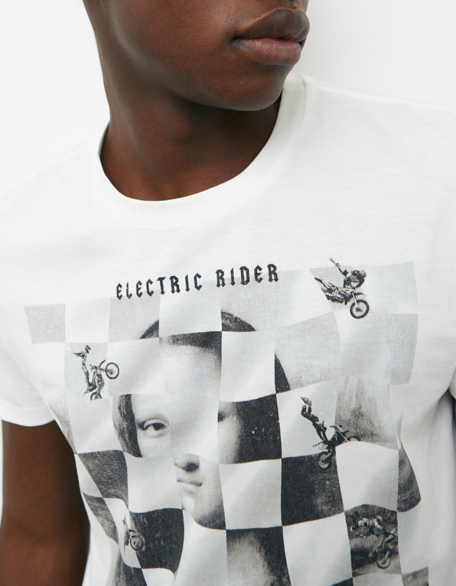 Off white T shirt met arty geblokt motief Heren IKKS