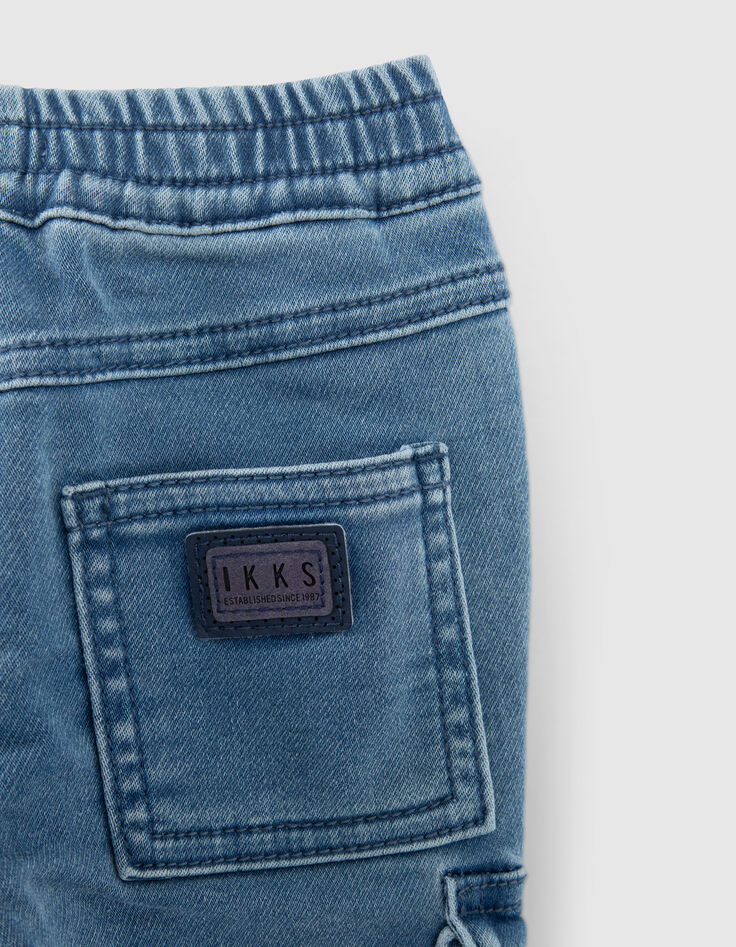 Baby boys' blue cargo jeans with elasticated waist-6