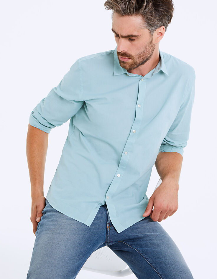 Men’s turquoise blue voile slim shirt-1