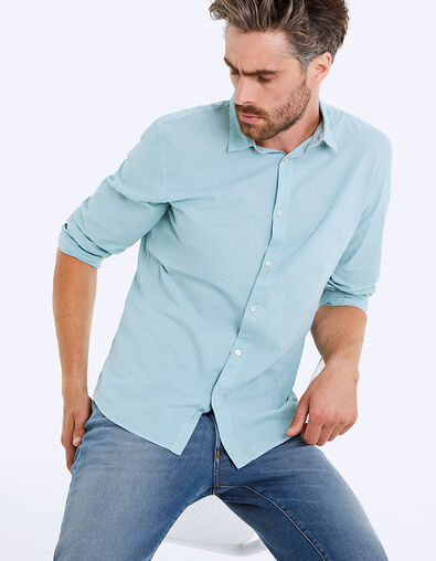 Camisa slim azul turquesa de velo Hombre - IKKS