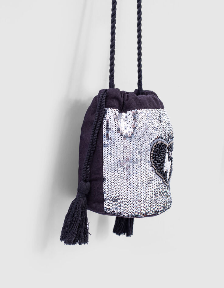 M&auml;dchenbeuteltasche in Silber und Schwarz mit Glitzer-6