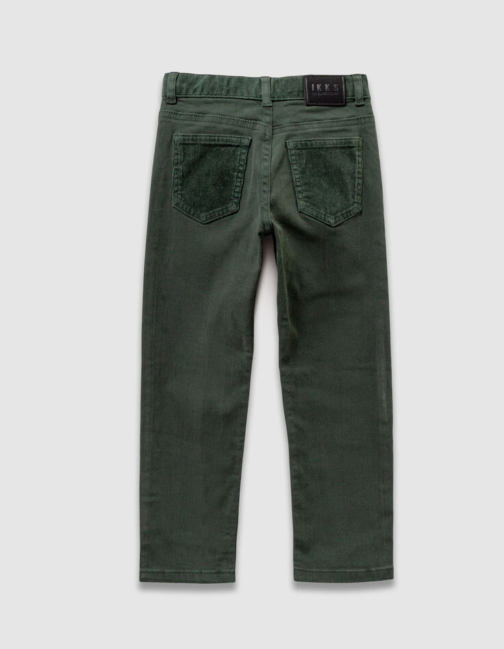 Jean droit vert détails velours garçon-6