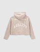 Girls&rsquo; beige hooded T-shirt with XL print on back-4