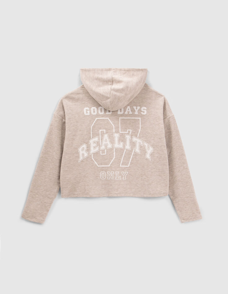 Girls&rsquo; beige hooded T-shirt with XL print on back-4