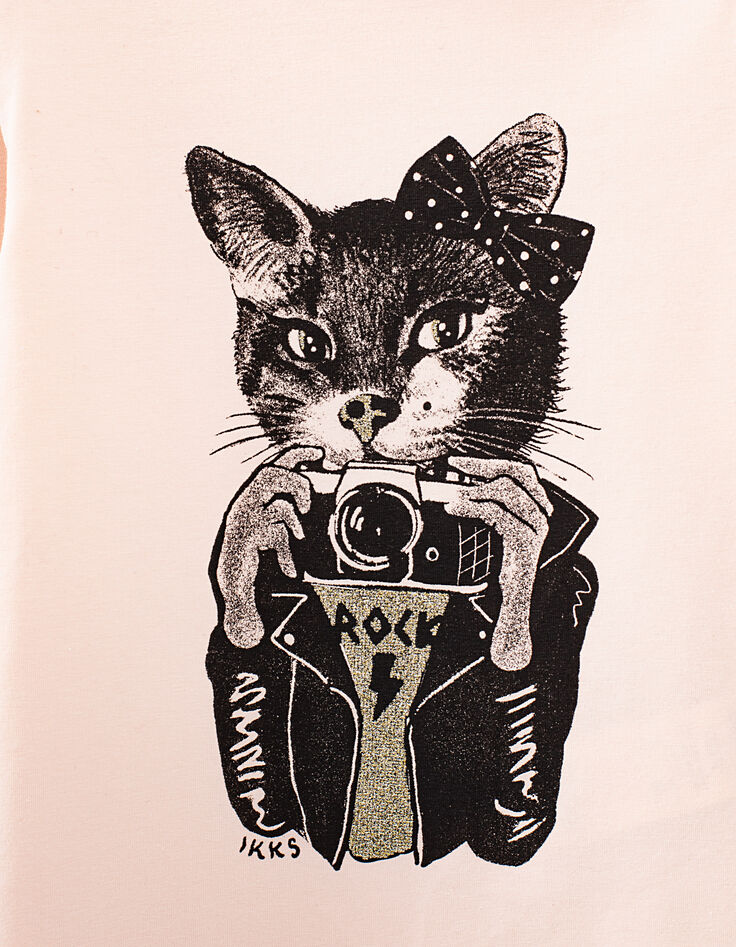 Tee-shirt rose visuel chat-photographe fille-2 Tee-shirt rose visuel chat-photographe fille-2